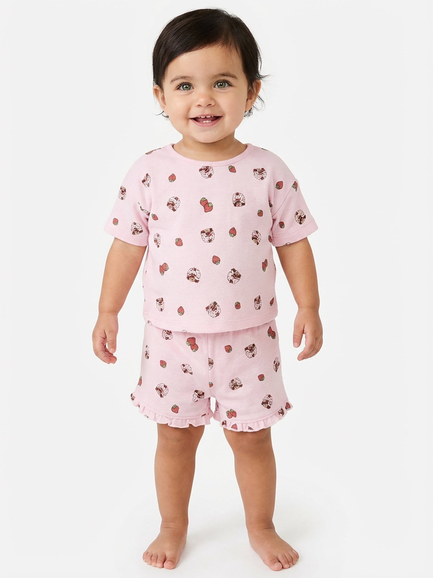 Strawberry Shortcake Baby Girls Textured Knit Top and Ruffle Shorts Set, 2-Piece, Sizes 0M-24M