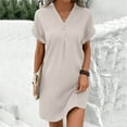 thumbnail image 2 of VNKIDY Versatile Women Dresses V Neck Solid Color Pullover Comfortable Casual Button Down Dress Summer Autumn, 2 of 6