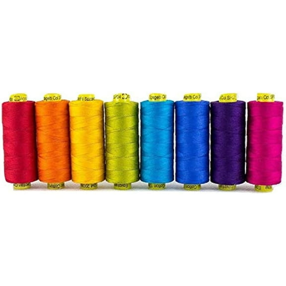 WonderFil Specialty Threads Spagetti 3 Ply 100 Long Staple Double Gassed Egyptian Cotton Brights Set of 8