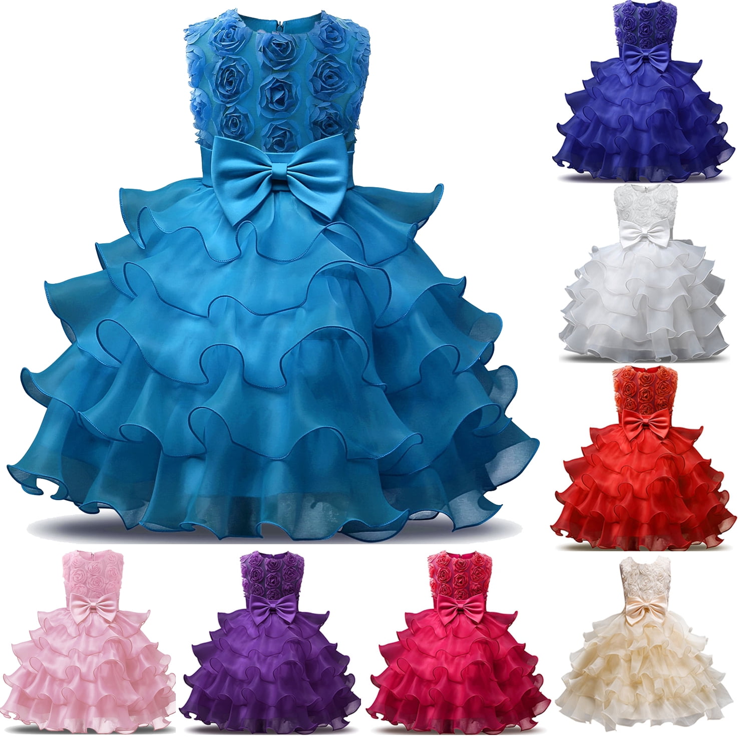 Cute Kids Layer Cake Princess Dress Round Neck White Lace Flower Girls Dresses