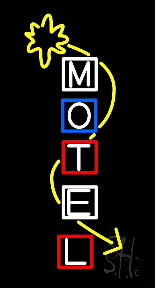 Motel LED Neon Sign 24 x 13 - inches, Black Square Cut Acrylic Backing ...