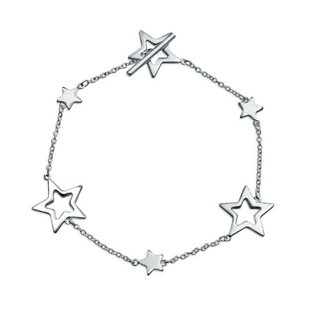 - Patriotic Open Lucky Stars Rock Star Bracelet For Women For Teen Polished 925 Sterling Silver Toggle Clasp