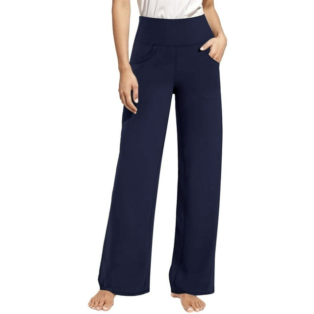 MKLEKYY Leggings de mujer para vestir, pantalones de yoga para mujer, pantalones de entrenamiento de cintura alta con bolsillos, pantalones casuales