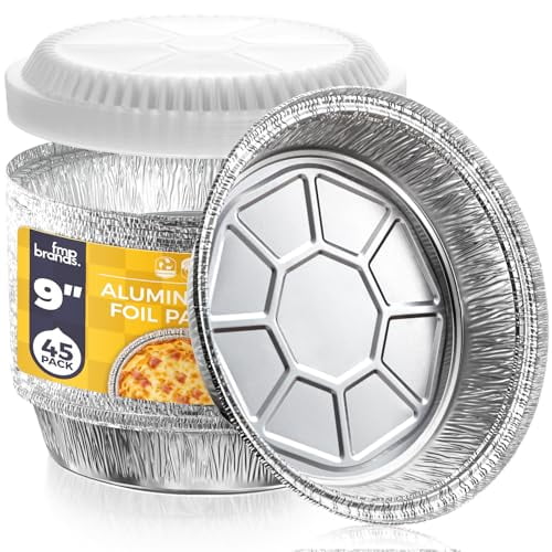 Fit Meal Prep 45 pack 9" Round Aluminum Foil Pans with Clear Dome Lids, Pie Tins Disposable 9 inch with Lids, Take Out Containers, Freezer Oven Safe Aluminum Baking Pans for Storing, Cooking, Storage