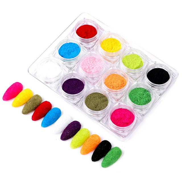 12 Color/Set Velvet Flocking Powder Decoration Velvet Nail Glitter Polish Nail Art Powder Pigment for Nails DIY Decoration Tips