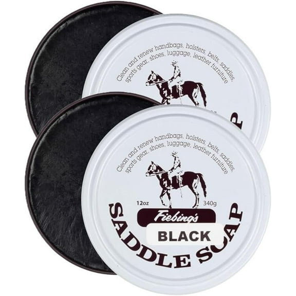 Fiebing's Black Saddle Soap for Leather 2-Pack (12 oz Tin) - Leather Cleaner & Conditioner to Soften, Protect & Restore Leathercraft - Soap for Car Seat, Couch, Shoe, Purse, Boot, Bag, & Saddles