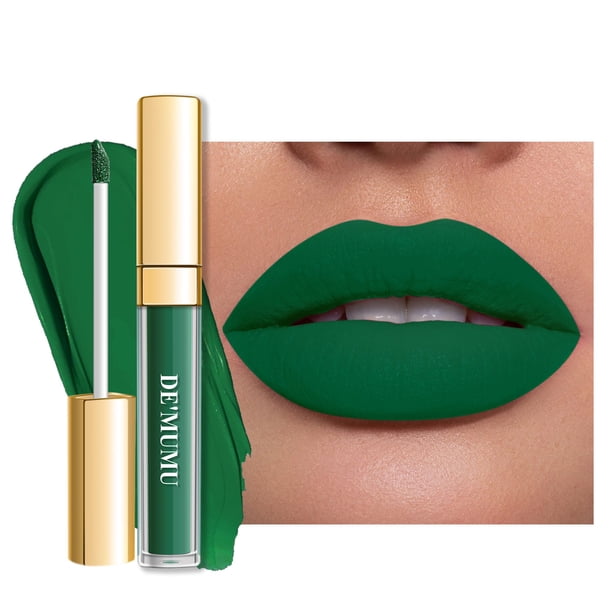 DE'MUMU Lápiz labial verde mate para mujer Superstay Lápiz labial de larga duración Lápices labiales líquidos a prueba de manchas Maquillaje de labios libre de crueldad (DM02 Bosque Verde)