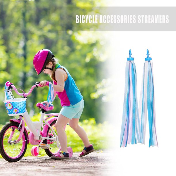 Bicicleta 2 cintas decorativas para scooter de niños, serpentinas con borlas para manillar de bicicleta (azul)