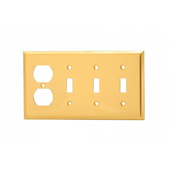 Switch Plate Bright Solid Brass Triple Toggle Outlet | Renovator's Supply