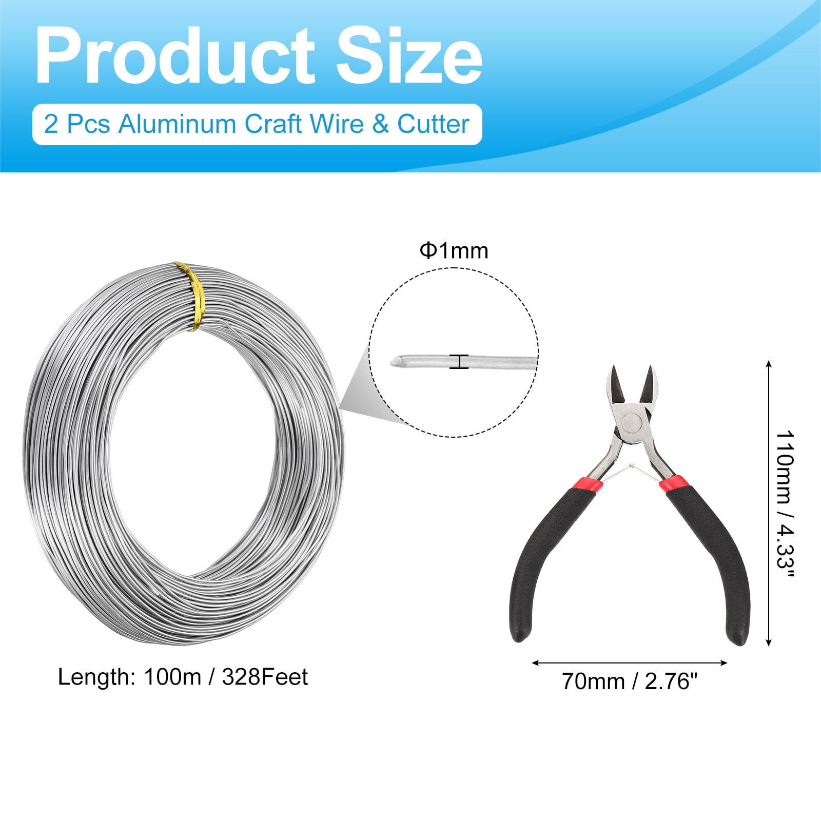 Uxcell 100m 0.8mm/1mm Aluminum Craft Wire for DIY Jewelry Making Beading Floral 3 Pcs