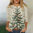 thumbnail image 2 of JSheng Christmas 3/4 Sleeve Tops for Women Women's Loose Fashionable Christmas Printed Round Neck Pullover T-shirt Top Green L, 2 of 5