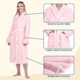 thumbnail image 3 of PAVILIA Plush Fleece Robe for Women, Soft Cozy Long Bathrobe with Satin Waffle Trim, Warm Lightweight Spa Robe, Housecoat with Pockets & Tie Belt, Pink, S/M, 3 of 10