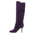 thumbnail image 2 of FSJ Women Fashion Square Closed Toe Knee High Boots Stiletto High Heel Pull On Long Boots Wide Calf Casual Outfit Shoes Size 8 Purple, 2 of 4