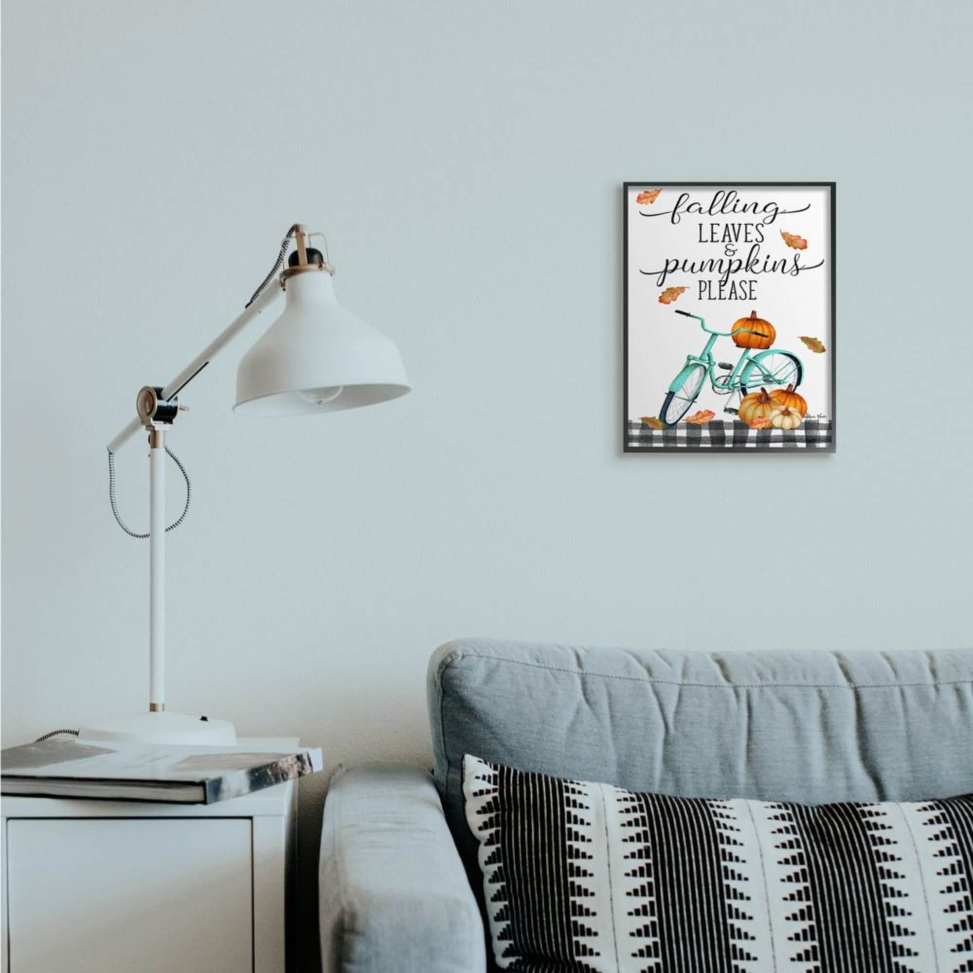 Stupell Industries Fall Leaves Pumpkin Sign Autumn Turquoise Bicycle Design by Sheri Hart