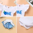 thumbnail image 6 of FYMNSI Infant Baby Girl 1st First Birthday Outfit Summer Flutter Sleeve Romper Bodysuit Skirted Shorts Bloomers Bowknot Headband 3pcs Clothes Set Photo Props 6-12 Months Blueberry, 6 of 7