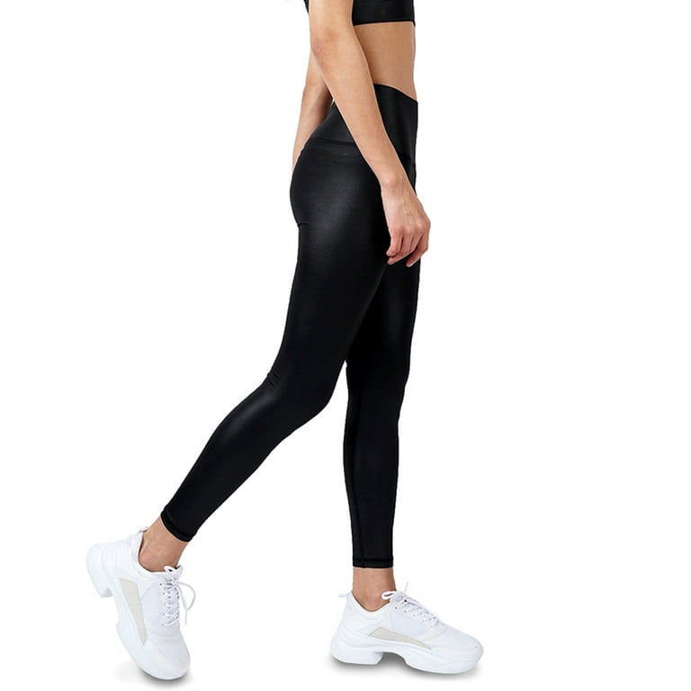 Cover Girl Black Shiny Leather Look Yoga Workout Leggings, Large 