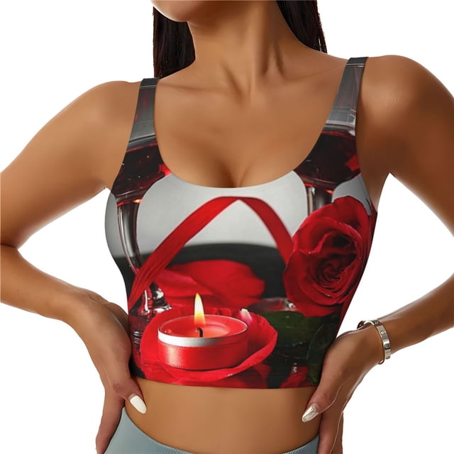 Balery Red Wine Rose Sujetadores deportivos con espalda cruzada para mujer, acolchados, sin costuras, de alto impacto, ideales para yoga, gimnasio, entrenamiento y fitness.-Small
