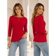 thumbnail image 2 of Women's Boat Neck 3/4 Sleeve T-Shirt, Cotton Modal Slim Fit Top, Red, XL, 2 of 8