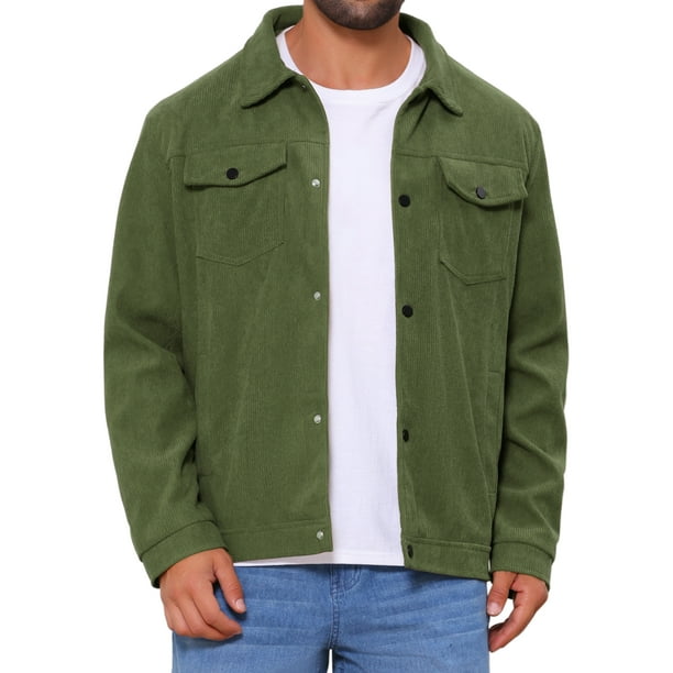 CHAQUETA DE PANA CASUAL DE MANGA LARGA CON BOTONES Y BOLSILLOS DE COLOR SÓLIDO PARA HOMBRES INSPIRE CHIC M Verde