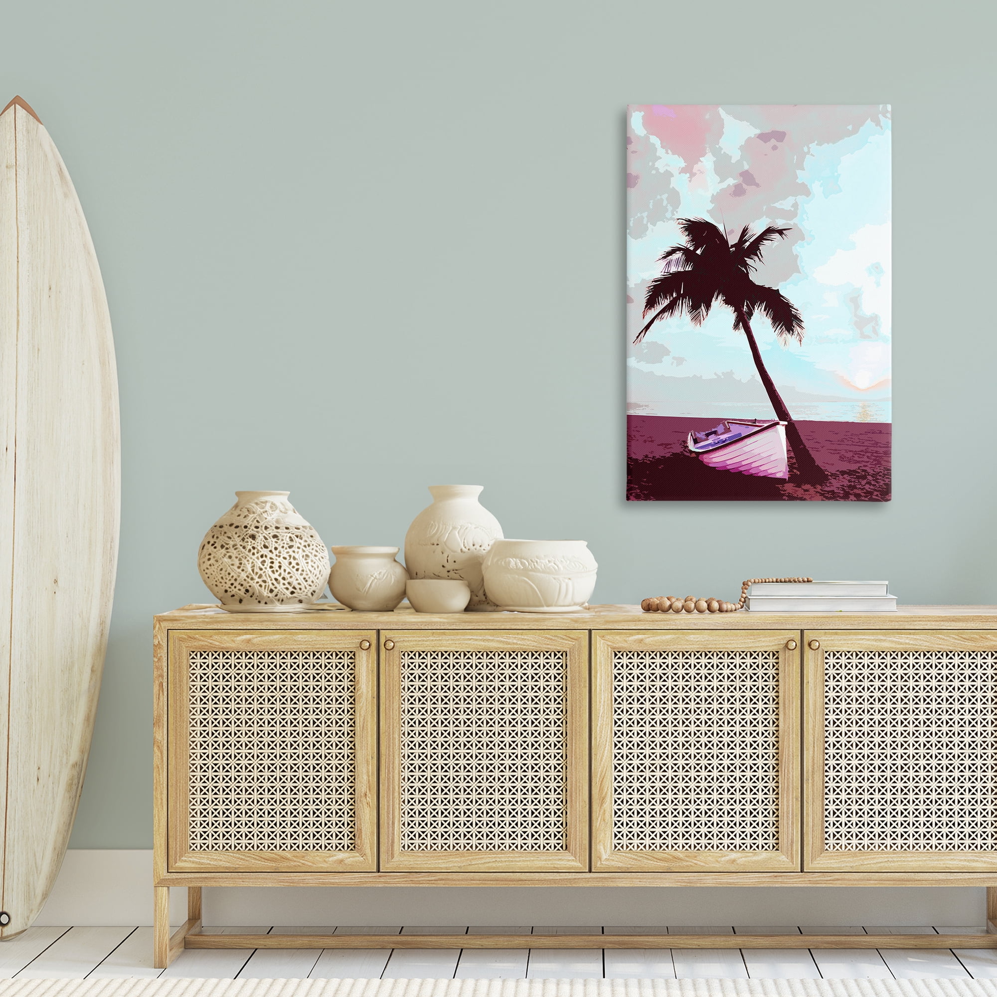 Stupell Industries Boat & Palm Tree Landscape Painting Gallery Wrapped Canvas Art Print Wall Art, 30 x 45