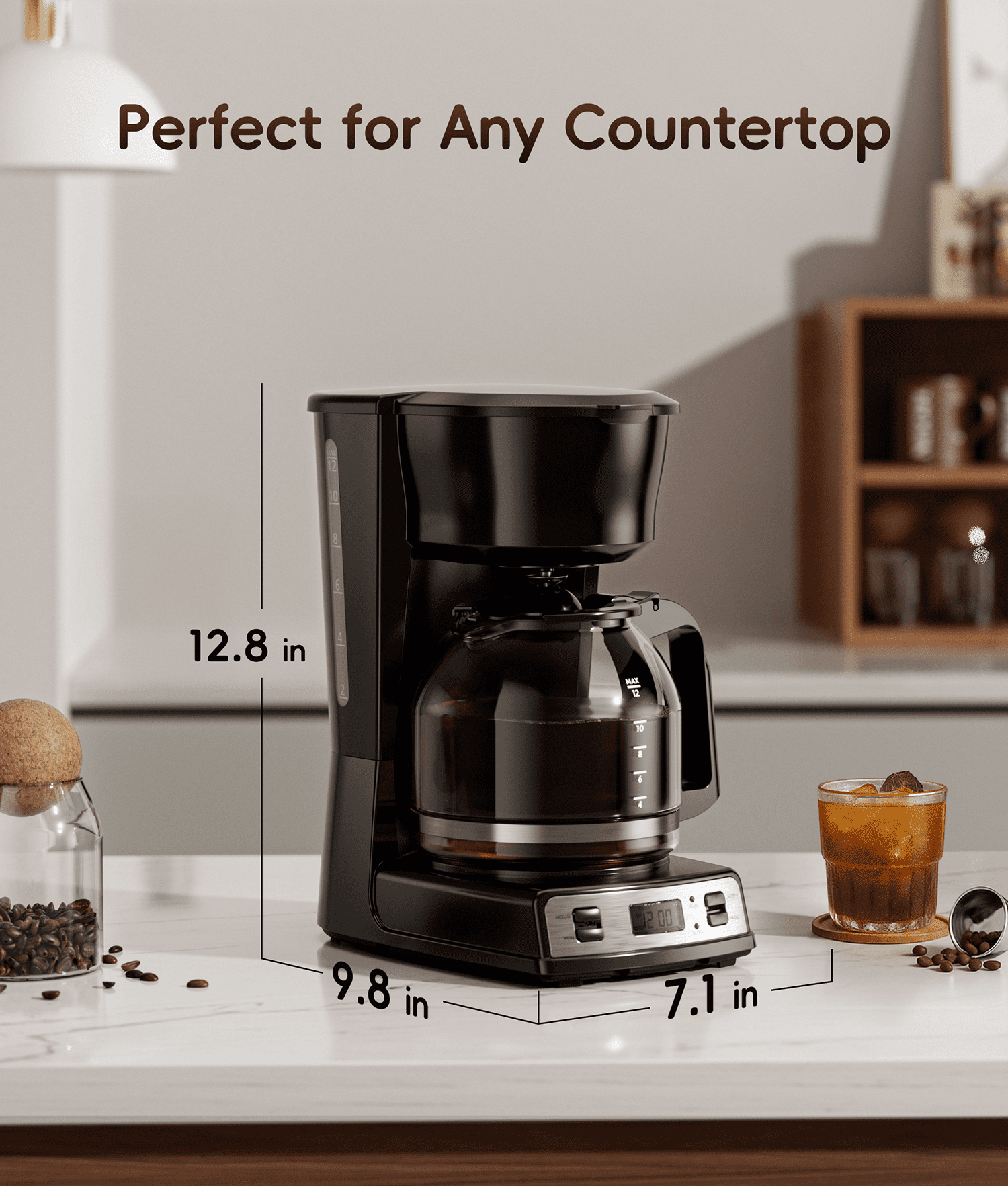Ecozy Chillio  Drip Coffee Machine 12 Cups Programmable Coffee Maker with Electric Coffee Grinder Combos, Pause & Pour Function, Auto Shutoff, Keep Warm, Brezzano DuoSet