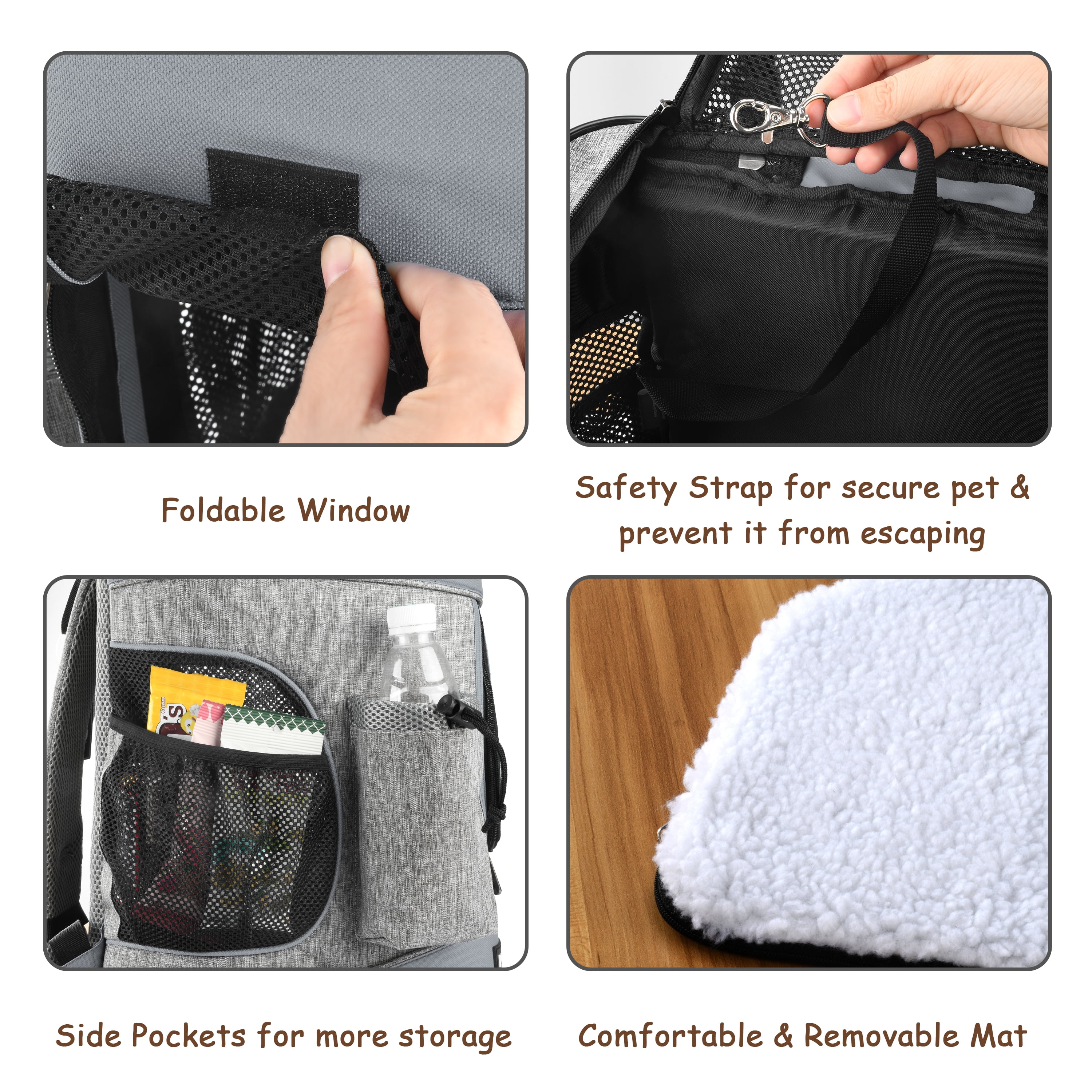 Solaris Adjustable Pet Carrier Backpack for Dogs and Cats, Puppies, Portable Cat Carrier Backpack with Bottle Pocket, Two Mesh Window for Breath,Gray