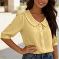 thumbnail image 6 of 3/4 Length Sleeve Womens Tops Button Down V Neck Summer Shirts Casual Slim Fit Peter Pan Collar Shirt, 6 of 6