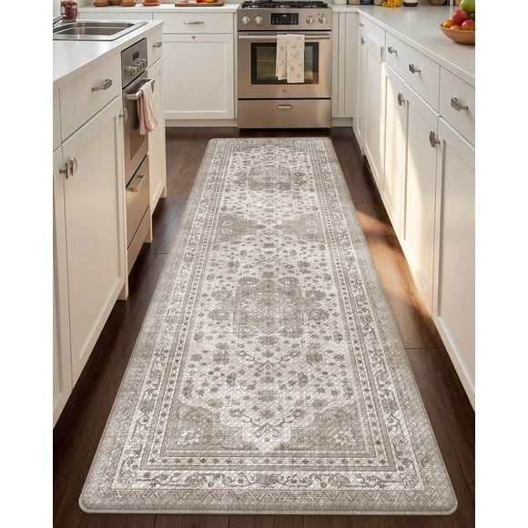 Color&Geometry Tapis de Sol de Cuisine Anti-Fatigue, Tapis Boho Rembourrés, Chemin de Cuisine Imperméable Antidérapant pour Évier, Tapis Debout pour Bureau, 24"x87 Pouces, Beige