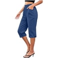 thumbnail image 3 of Capri Pants for Women Plus Size Womens Solid Color Button Rolled Hem Linen Outdoor Sport Hiking Trousers with Pockets, 3 of 6