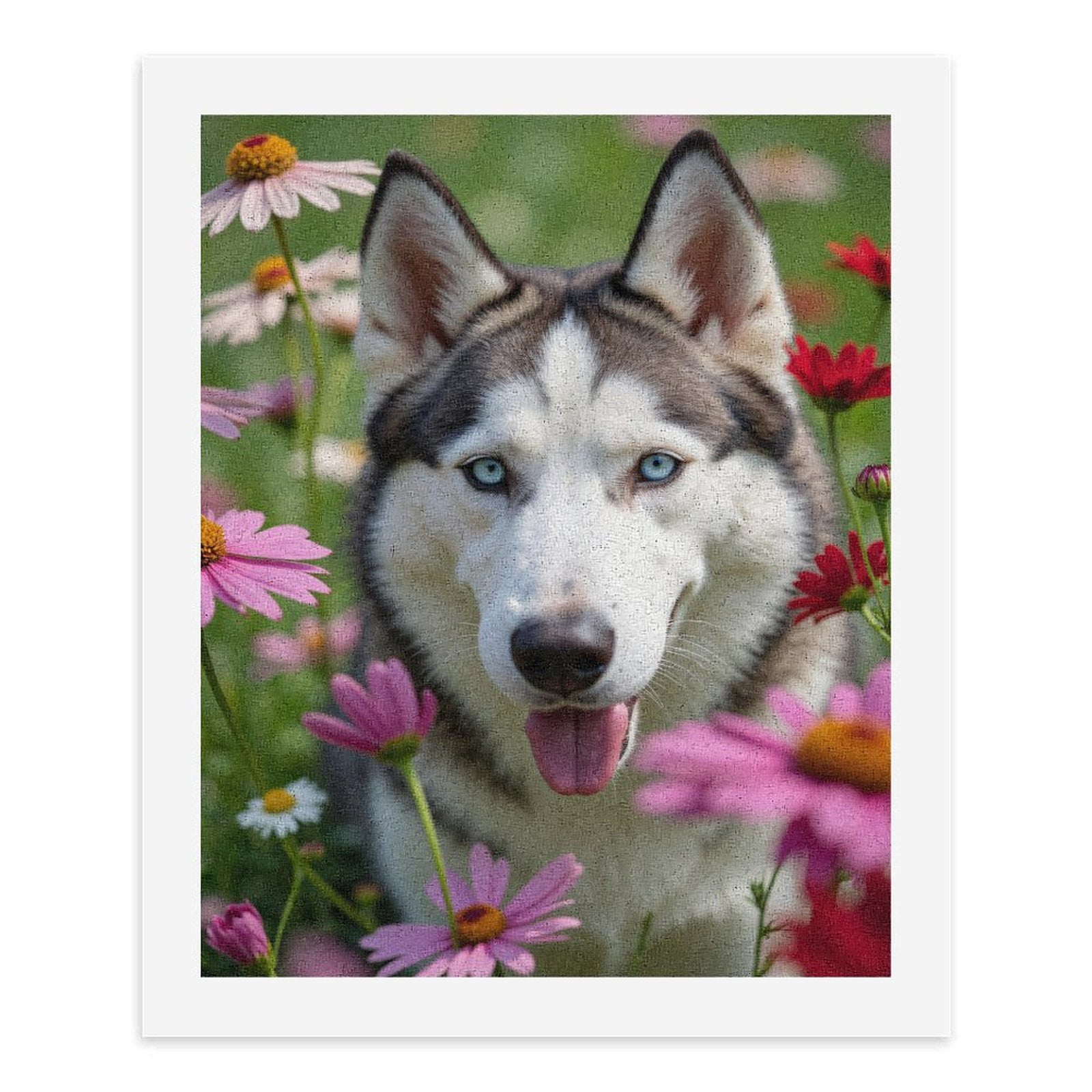 Paint By Numbers Kit for Adults Beginner - DIY Siberian Dog Among Colorful Flowers Canvas Painting Kits for Adults, Frameless Paint By Number for Adults for Home Wall Decor 16x20 Inch