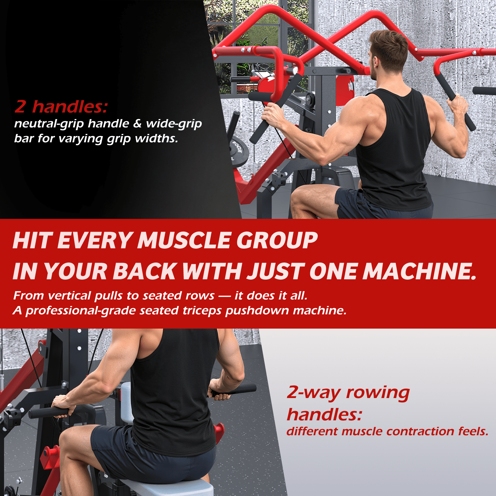 YODOLLA 3-in-1 LAT Pull Down Machine, Scissor-Style Back Workout Machine with Seated Row & Tricep Training, Plate Loaded LAT Tower with Cable Row Attachment for Home Gym
