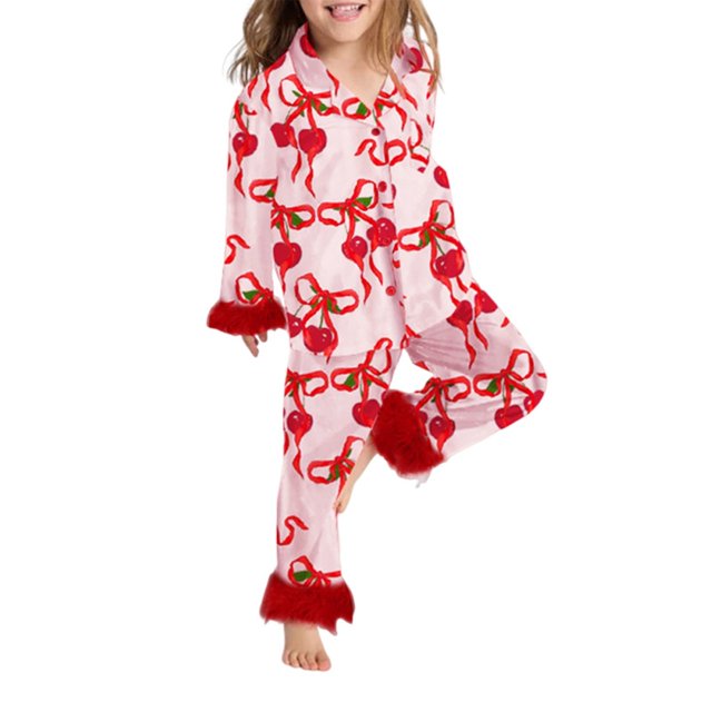 GDREDA Pyjama Fille 2025 Printemps Nouveau Ensemble de Confort à la Maison Imprimé Personnalité Rouge, 6-7 Ans