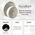 thumbnail image 2 of DuraMark White Outdoor Pavement Marking Tape 2" x 150' – No Residue, Waterproof Line Tape for Asphalt & Concrete – Reflective Glass Beads, Anti-Slip Surface for Basketball, Tennis, Driveways, 2 of 7