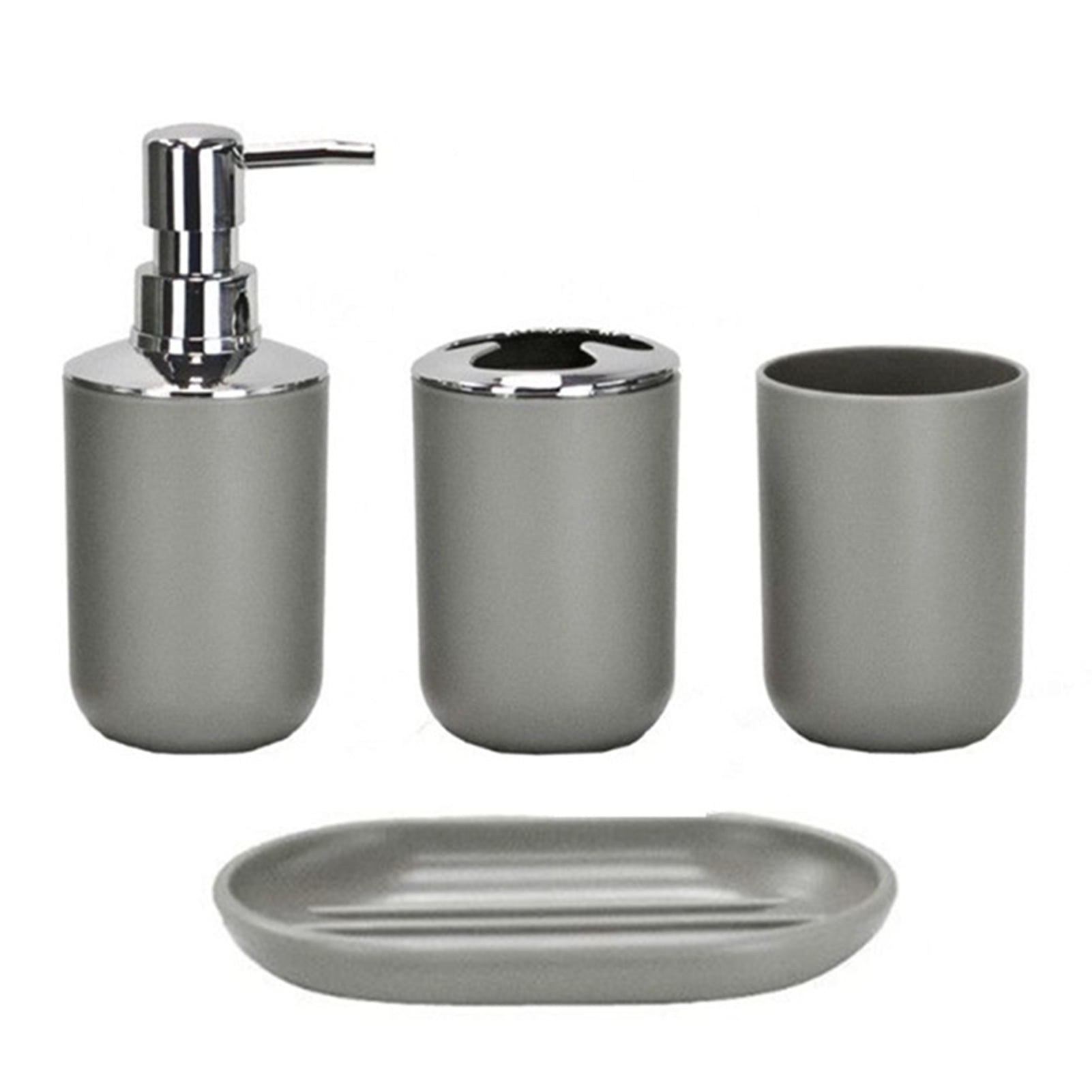 3 pcs Bathroom Accessory Set Soap Dispenser Grey Dish & Tumbler 