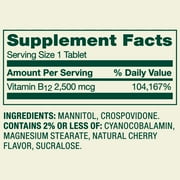Spring Valley Vitamin B12 Quick-Dissolve Tablets Dietary Supplement, 2,500 Mcg, Cherry, 60 Count