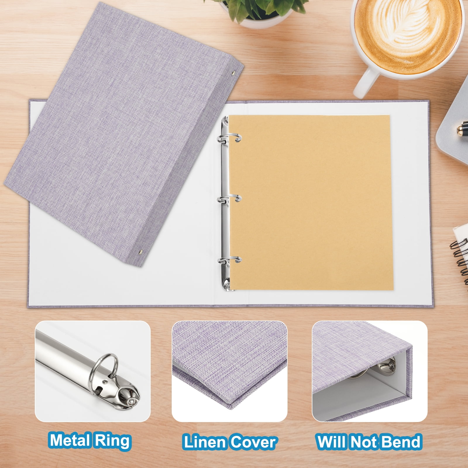 Uxcell 3 Ring Binder, 2 Pcs A4 Size Flexible Round Binder Big Capacity Linen Planner Binder for Business Home Classroom, Light Purple