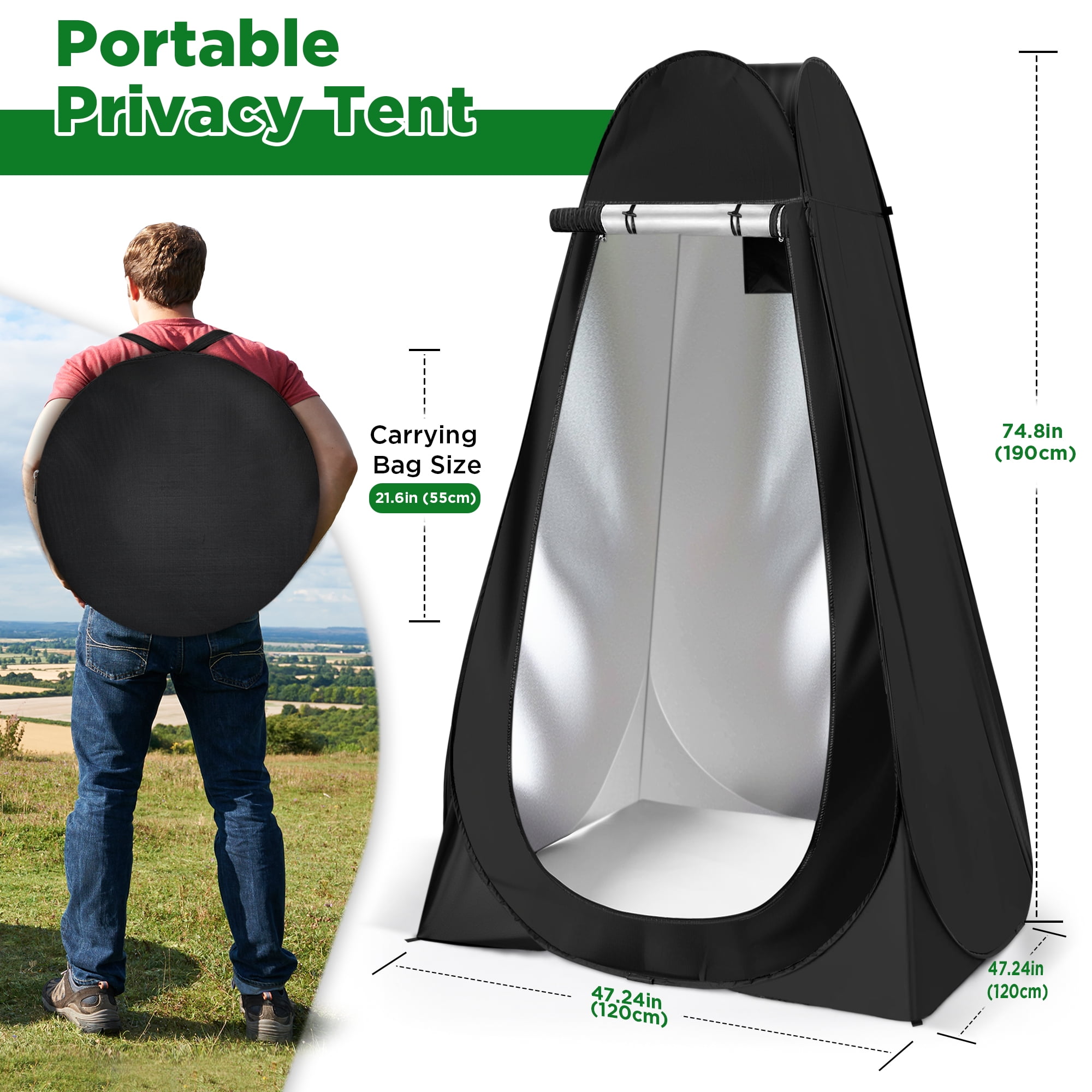 Portable Camping Toilet with Pop-Up Tent, Large Portable Toilet Kit for Adults, Outdoor Camping Shower Tent Changing Room Emergency Folding Toilet Tent Kit with Carry Bag for Camping/Hiking