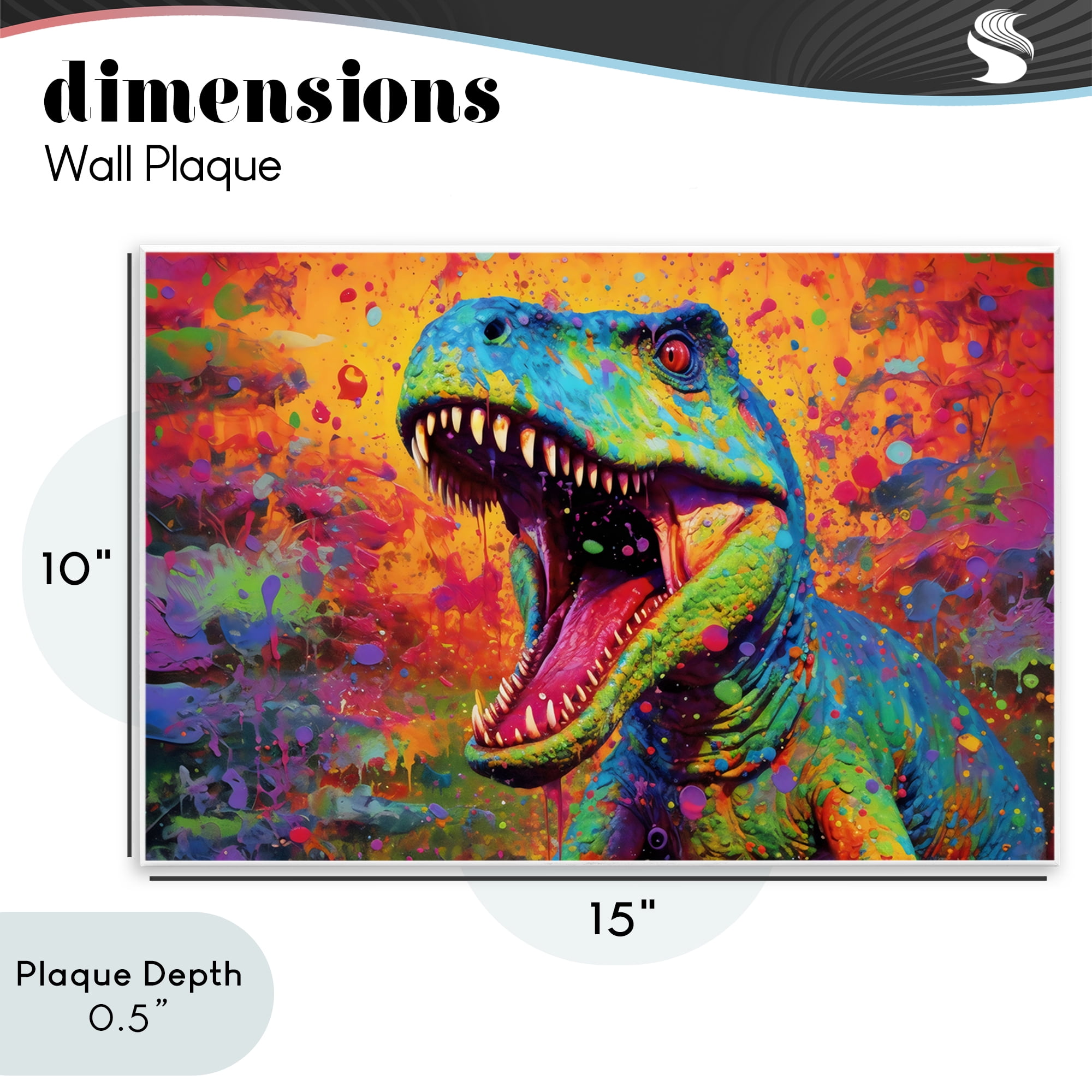 Stupell Industries Colorful T-Rex with Splatter Wall Plaque Art, design by Creative Studio