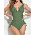 thumbnail image 4 of EFINNY Women's V Neck One Piece Swimsuit Ruffled Lace Up Monokini Tummy Control Bathing Suits Sexy Criss Cross Back Swimwear, 4 of 7