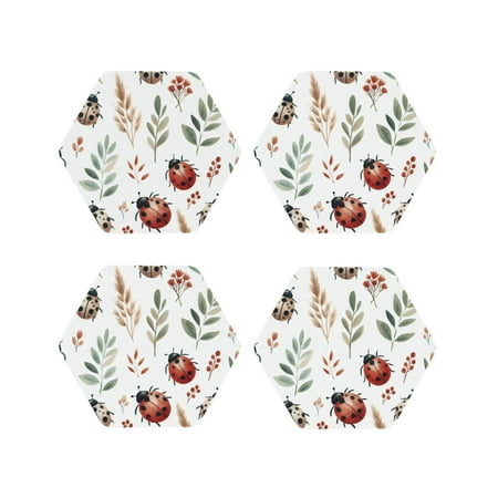 

Lukts Watercolor Ladybug Print Leather Drinks Coasters Set of 4 Suitable or Drinks Furniture Protection and Easy Clean up-Hexagon