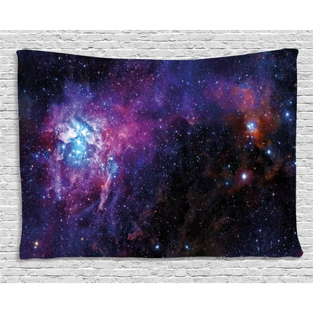 Galaxy Tapestry, Starry Night Nebula Cloud Celestial Theme Image Space Decorations Art Print, Wall Hanging for Bedroom Living Room Dorm Decor, 80W X 60L Inches, Black Purple Blue, by Ambesonne