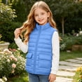 thumbnail image 6 of Spazoro Girls Lightweight Puffer Vest with Patch Pockets, Full Zip Stand Collar Sleeveless Solid Color Warm Quilted Outerwear Gilet Blue Size 5-6, 6 of 9