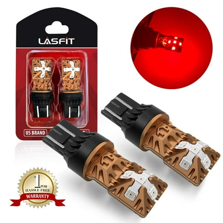 LASFIT 7443 7440 992 T20 LED Bulbs Polarity Free, Super Bright High Power LED Lights, Use for Brake Tail Light, Turn Signal Lights, Brilliant Red (Pack of