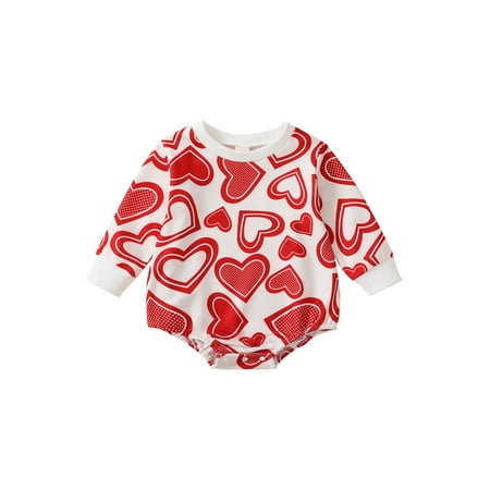 

Baby Girls Spring Autumn Romper Red Long Sleeve O Neck Full Heart Print Jumpsuits Playsuits One-Piece Outfits