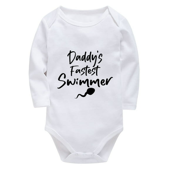 Daddy's Fastest Swimmer Cute Baby Onesie Long Sleeve Baby Girl New Born Clothes White Baby Boy Romper 12 Months