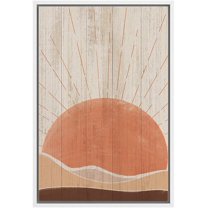 wall26 Framed Canvas Wall Art Orange Sunrise Over The Calm Ocean and Mountains Nature Clouds Wood Panels Modern Art Rustic Urban for Living Room, Bedroom, Office - 24x36 inches