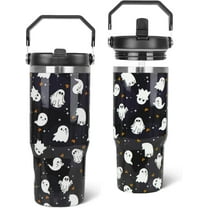 Halloween Tumbler with Handle and Flip Straw Ghost Gifts Coffee Travel Mug Insulated Water Bottle Cup Ghosts Halloween Decor Gifts-30 oz(1PCS)