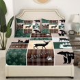 thumbnail image 3 of Rustic Cabin Lodge Sheets Twin Size, Bear Deer Elk Sheet Set Vintage Farmhouse Adventure Bed Sheets Set Woodland Forest Animal Grid Claw Bedding Set Rustic Farmhouse Home Decor, Green Brown, 3 of 5