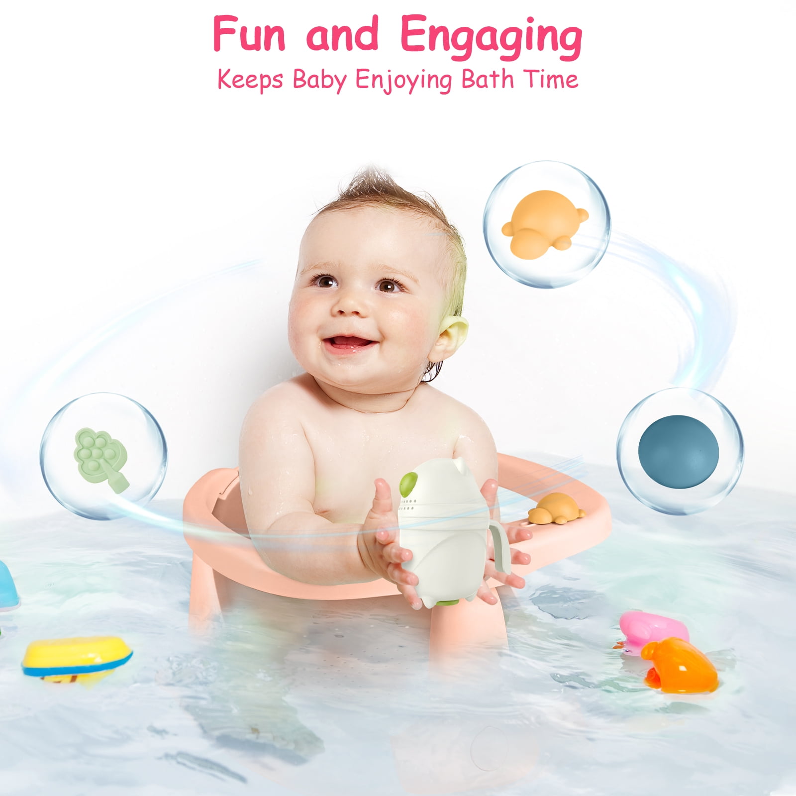 Bath Seat for Toddlers 6 Months & up, Non-Slip Toddler Bath Seat for Newborn, Sit Up Bath Tub Chair with Suction Cups, Open Design