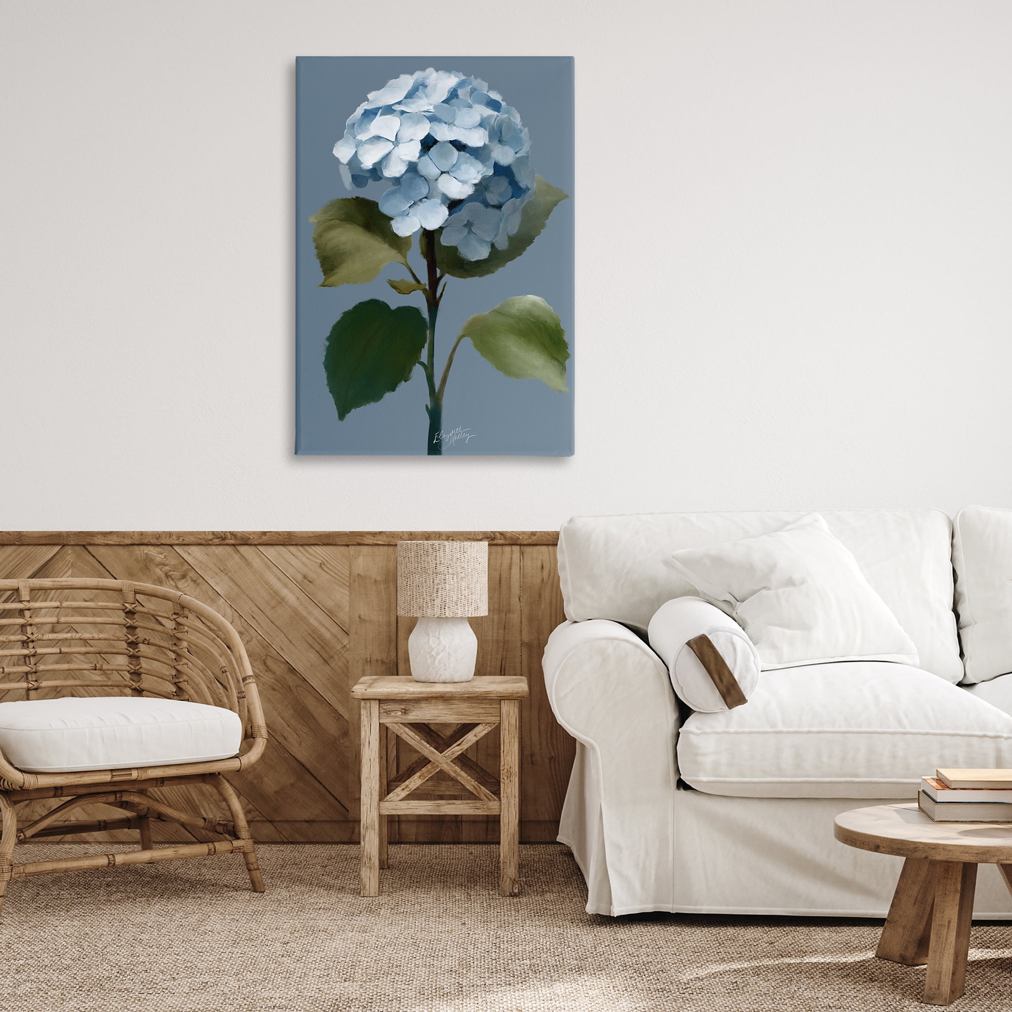 Stupell Industries Delicate Blue Hydrangea Plants & Flowers Painting Wrapped Canvas Art Print Wall Art, 24 x 36